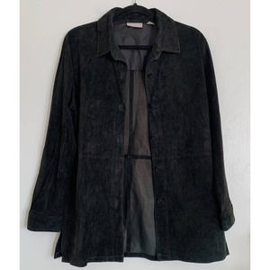 Black Nordstrom 100% Leather Button Down Shirt Jacket Shacket M